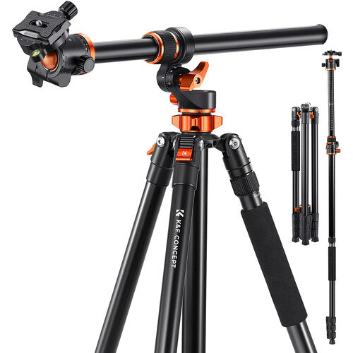 K&F CONCEPT T254A7 Magnesium Tripod (weight 2.02kg, load up to 10kg, max height 2.3m, traverse horizontally, monopod mode, 4 sections)