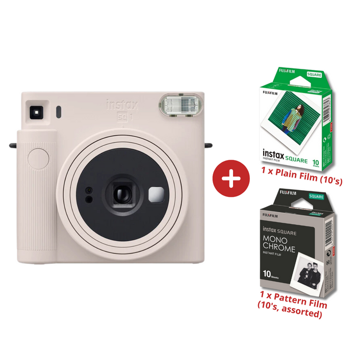 FUJIFILM INSTAX Square SQ1 Instant Camera Classic Kit (Chalk White) - 1 x camera, 2 x films (2 x 10's)