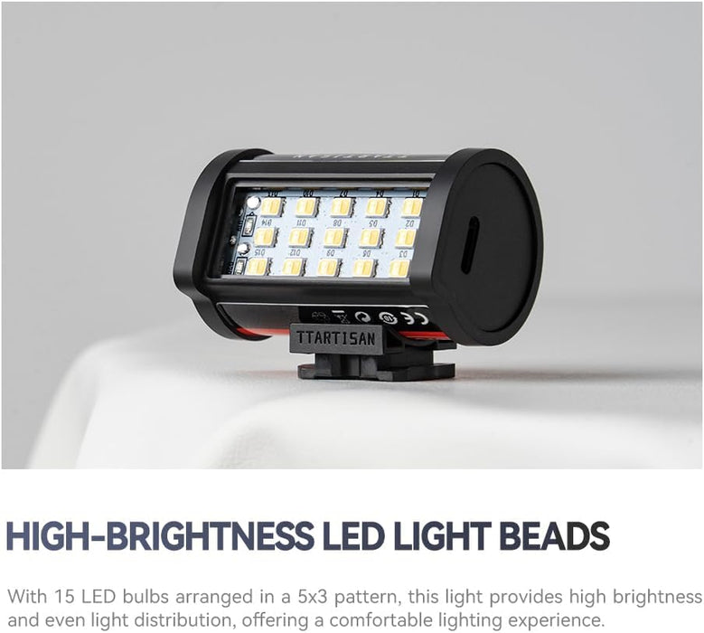 TTARTISAN Retro Film Canister Design Magnetic LED Light with Hot Shoe Mount - Rechargeable, 3 Temperature Settings