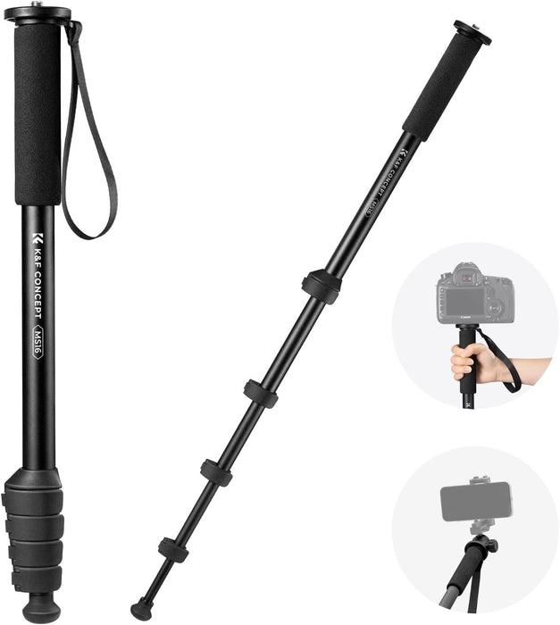 K&F CONCEPT MS16 1.6m Monopod - 5 sections, max load 10kg, 1/4" & 3/8" threaded mount