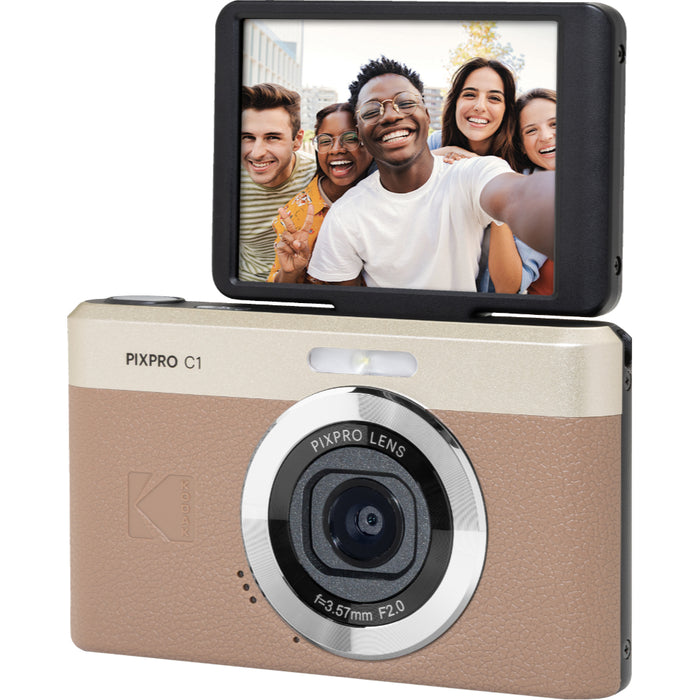 KODAK PIXPRO C1 Digital Camera (Brown) - 4x Digital Zoom, 13MP, Flip Screen