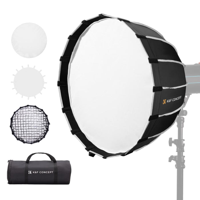 K&F CONCEPT Parabolic Hexadecagon Softbox w/ Grid & Diffuser Cloths - Bowen Mount, Quick Release - 120cm