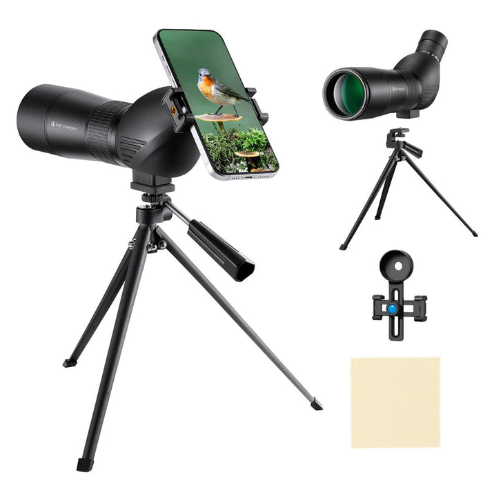 K&F CONCEPT 20-60x60 Waterproof Spotting Scope w/ Tripod & Phone Adapter - IP56, BAK4 prism, 45° angled eyepiece, multi-coated lens