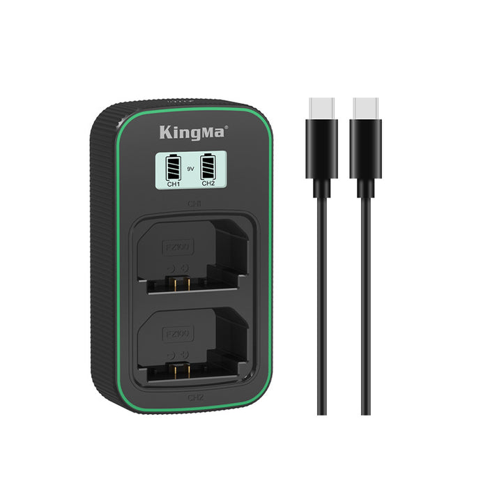 KINGMA Dual Battery Charger (BM058Q) for Sony NP-FZ100 (compatible with Sony A9, A7R III, A7 III, A7R III, A9, A7 IV)