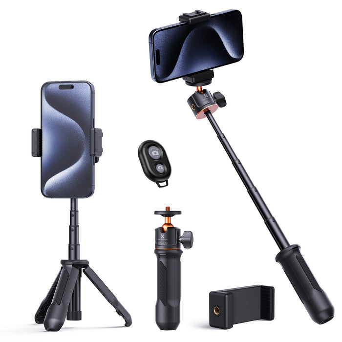 K&F CONCEPT MS09 34cm Phone Tripod - 1/4" Thread, Phone Holder & Bluetooth Remote (Black Orange)