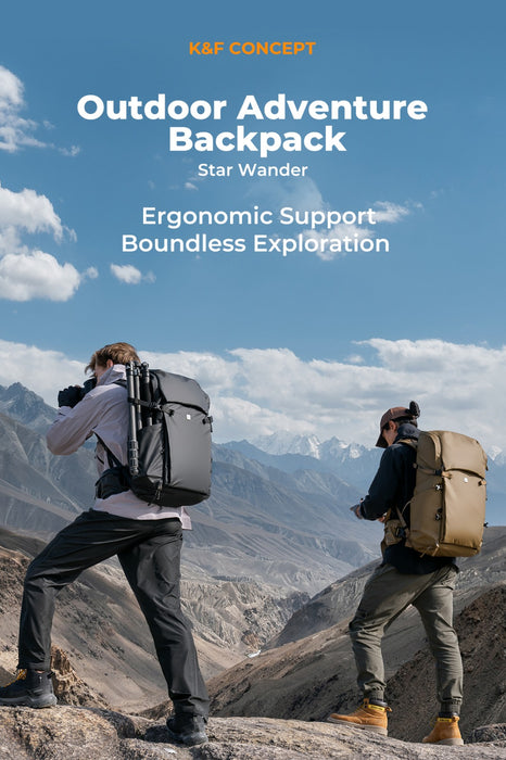 K&F CONCEPT Nature Wander 30L Outdoor Camera Backpack for Hiking & Camping (Champagne Brown)