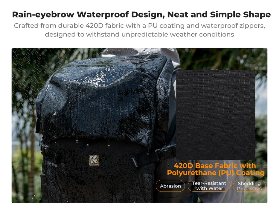 K&F CONCEPT Nature Wander 30L Outdoor Camera Backpack for Hiking & Camping (Champagne Brown)