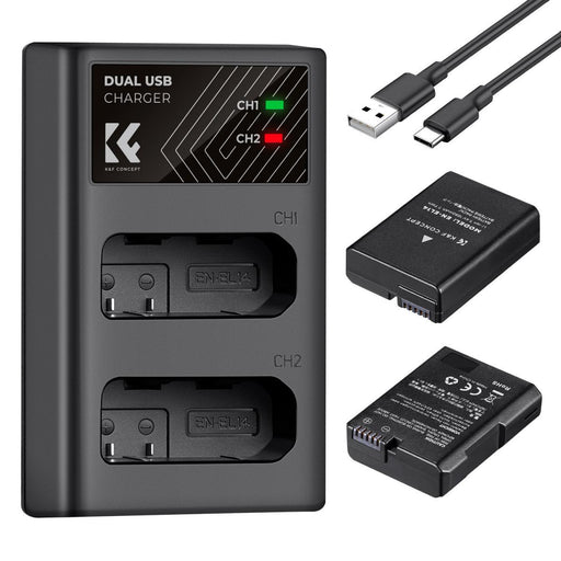K&F CONCEPT EN-EL14 Replacement Batteries (2 pcs, 1050 mAh) & Dual Slot Charger Kit, compatible with Nikon D3100, D3200, D3300, D3400, D3500, D5100, D5200, D5300, D5500, D5600, COOLPIX P7000, P7100, P7200, P7700, P7800 etc. - 673SHOP.com