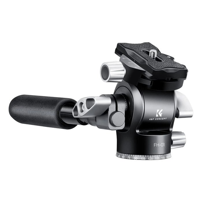 K&F CONCEPT FH-01 Fluid Tripod Head with Extending Handle, 5kg Max Payload, 1/4" Mounting Bolt and Arca Swiss Quick Release Plate for Photography and Videography - 673SHOP.com