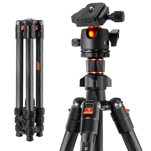 K&F CONCEPT K254C2+BH-36L Carbon Fibre Tripod (weight 1.1kg, load up to 8kg, max height 1.62m, 4 sections) - 673SHOP.com