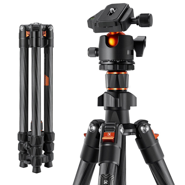 K&F CONCEPT K254C2+BH-36L Carbon Fibre Tripod (weight 1.1kg, load up to 8kg, max height 1.62m, 4 sections) - 673SHOP.com