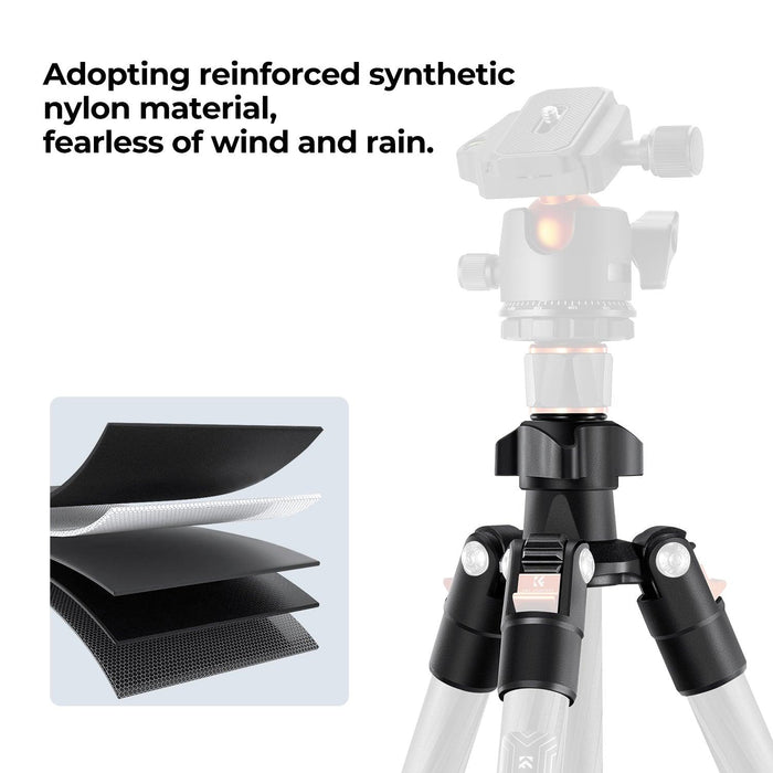 K&F CONCEPT K254C2+BH-36L Carbon Fibre Tripod (weight 1.1kg, load up to 8kg, max height 1.62m, 4 sections) - 673SHOP.com