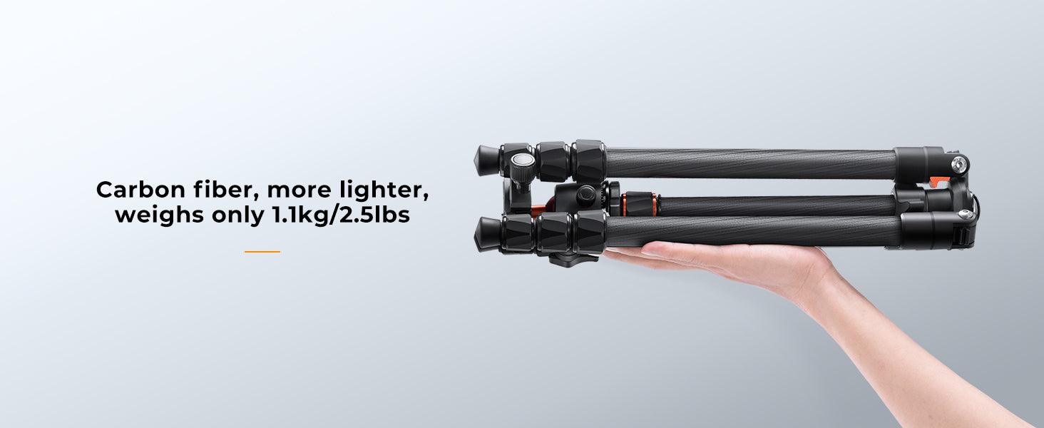 K&F CONCEPT K254C2+BH-36L Carbon Fibre Tripod (weight 1.1kg, load up to 8kg, max height 1.62m, 4 sections) - 673SHOP.com