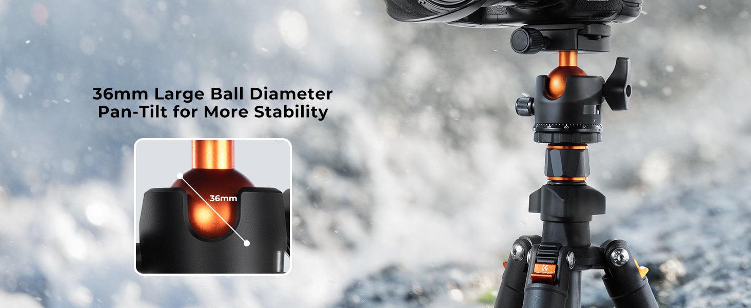 K&F CONCEPT K254C2+BH-36L Carbon Fibre Tripod (weight 1.1kg, load up to 8kg, max height 1.62m, 4 sections) - 673SHOP.com