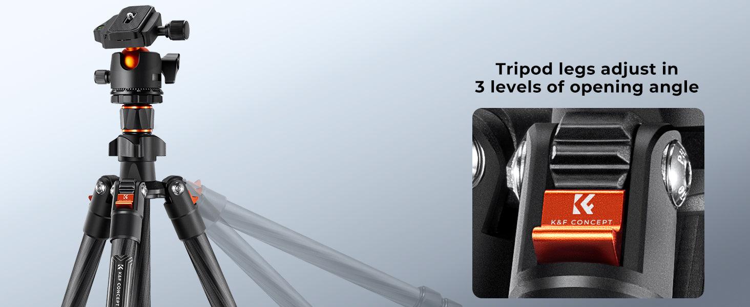 K&F CONCEPT K254C2+BH-36L Carbon Fibre Tripod (weight 1.1kg, load up to 8kg, max height 1.62m, 4 sections) - 673SHOP.com