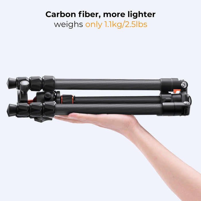 K&F CONCEPT K254C2+BH-36L Carbon Fibre Tripod (weight 1.1kg, load up to 8kg, max height 1.62m, 4 sections) - 673SHOP.com