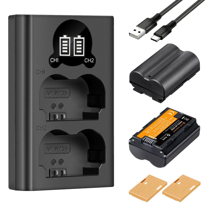 K&F CONCEPT NP-W235 Replacement Batteries (2 pcs, 2200 mAh) & Dual Slot Charger Kit, compatible with Fujifilm X-T5, X-T4, GFX 100S, X-H2S, GFX 50S II etc. - 673SHOP.com
