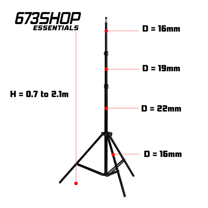 【 673SHOP ESSENTIALS 】2.1m Portable, Lightweight Light Stand (Tube Diameters 22/ 19/ 16mm) - 673SHOP.com