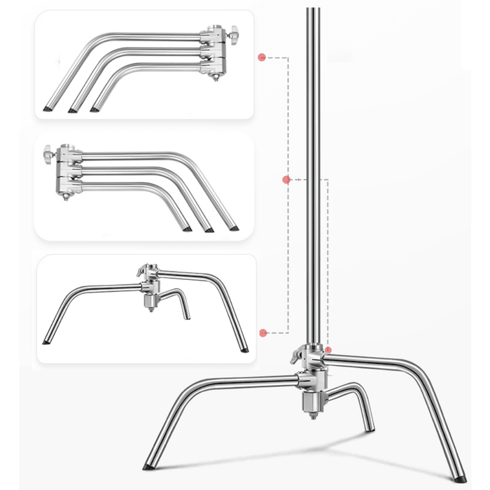 【 673SHOP ESSENTIALS 】3.3m Stainless Steel Heavy Duty C-Stand with 1.28m Boom Arm & 2 pcs Grip Heads for Studio Monolight, Softbox, Reflector - 673SHOP.com