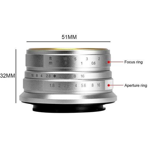 7ARTISANS 25mm f/1.8 - Sony E Mount, Silver - 673SHOP.com