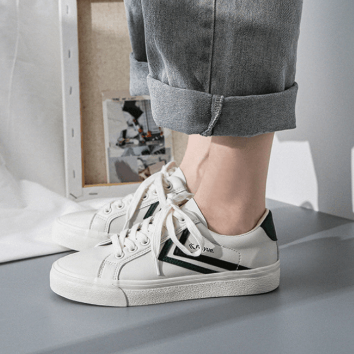 FEIYUE Microfibre Leather White - Dark Green & Black - 673SHOP.com