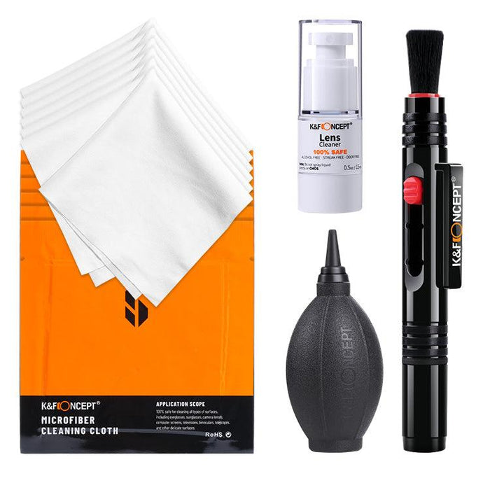 K&F CONCEPT 4-In-1 Camera Lens Cleaning Kit (Cleaning Pen + Air Blower + Cleaning Cloth + Cleaning Solution) - 673SHOP.com