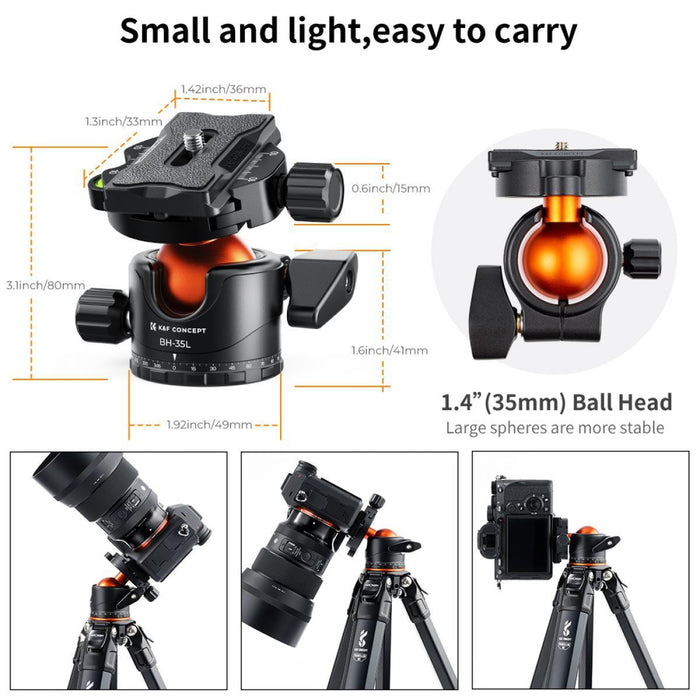 K&F CONCEPT KF-35 Professional 35mm Metal Tripod Ball Head, Max Load 15 kg - 673SHOP.com