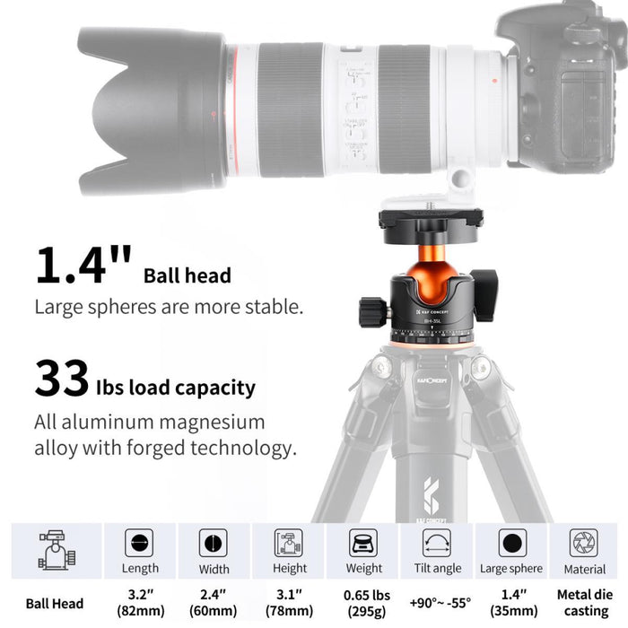 K&F CONCEPT KF-35 Professional 35mm Metal Tripod Ball Head, Max Load 15 kg - 673SHOP.com