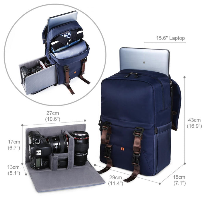 K&F CONCEPT Multi-Functional Camera Travel Backpack 20L (Navy Blue) - 673SHOP.com