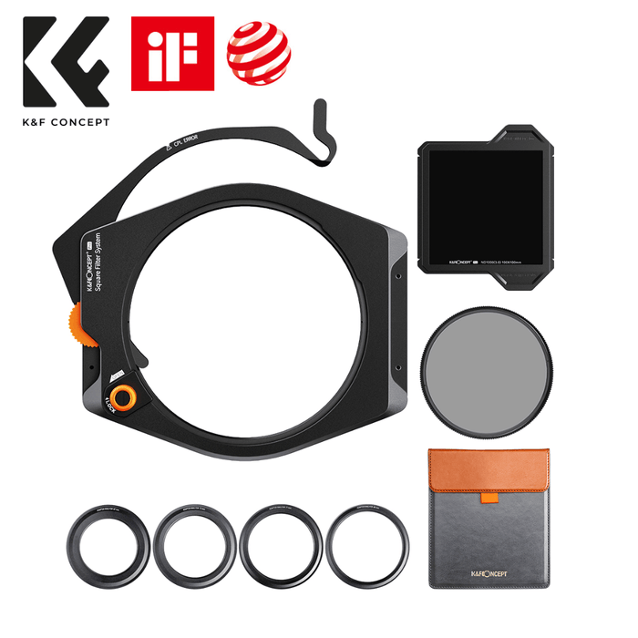 K&F CONCEPT NANO-X Pro Square Filter Holder System Pro ND Kit (Includes Filter Holder + 95mm Circular Polarizer + ND1000 (10 Stop) + 4 Filter Adapter Rings) - 673SHOP.com