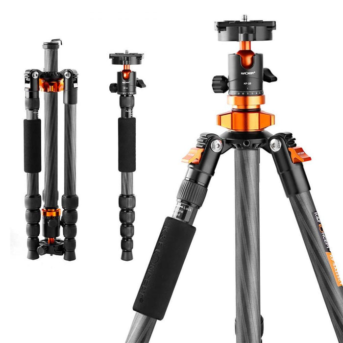 K&F CONCEPT SA225C1 Carbon Fibre Tripod (weight 1.073kg, load up to 8kg, max height 1.44m, monopod mode, 5 sections) - 673SHOP.com