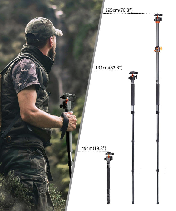 K&F CONCEPT SA254T2 Aluminium Tripod (weight 1.78kg, load up to 10kg, max height 1.85m, traverse horizontally, monopod mode, 4 sections) - 673SHOP.com