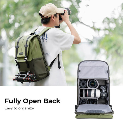 K&F CONCEPT Stylish Multi-Functional Camera Travel Backpack with Rain Cover 20L (Mint Olive) - 673SHOP.com