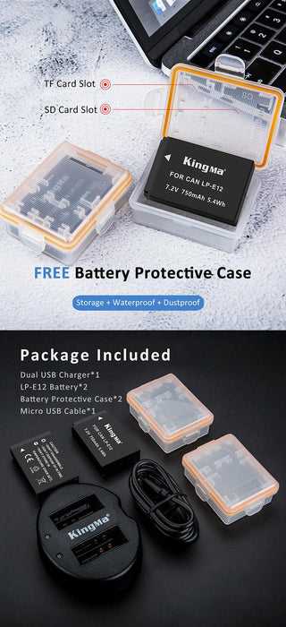 KINGMA Dual Battery Charger (BM015) with 2 x Replacement Battery Kit for Canon LP-E12 (compatible with Canon EOS M50, M100) - 673SHOP.com