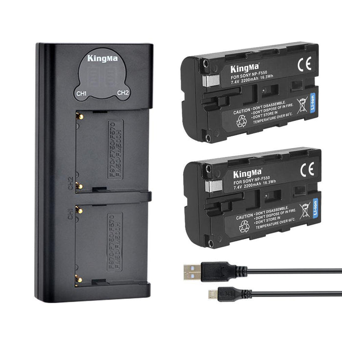 KINGMA Dual LCD Battery Charger (BM048) with 2 x Replacement Battery (NP-F750/ F-770, 4,400 mAh) Kit for Sony NP-F970 F960 F770 F750 F550 (for most Sony camcorder and most video light, studio flash & monitor) - 673SHOP.com