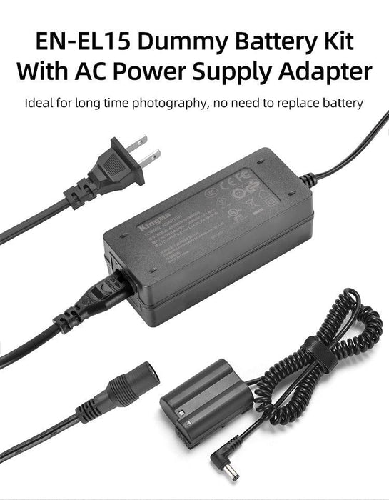 KINGMA Dummy Battery Kit with AC Power Supply Adapter for Nikon EN-EL15 (compatible with Nikon D500, D600, D610, D750, D850, D7000, D7100, D7200, D7500, 1V1, Z5, Z6, Z6 II, Z7, Z7 II) - 673SHOP.com