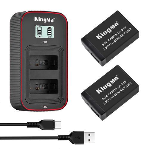 KINGMA LCD Dual Battery Charger (BM058) with 2 x Replacement Battery Kit for Canon LP-E17 (compatible with Canon EOS RP, 77D, 200D, 760D, 750D, 800D, 850D) - 673SHOP.com