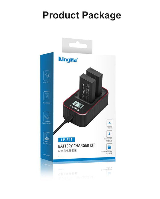 KINGMA LCD Dual Battery Charger (BM058) with 2 x Replacement Battery Kit for Canon LP-E17 (compatible with Canon EOS RP, 77D, 200D, 760D, 750D, 800D, 850D) - 673SHOP.com