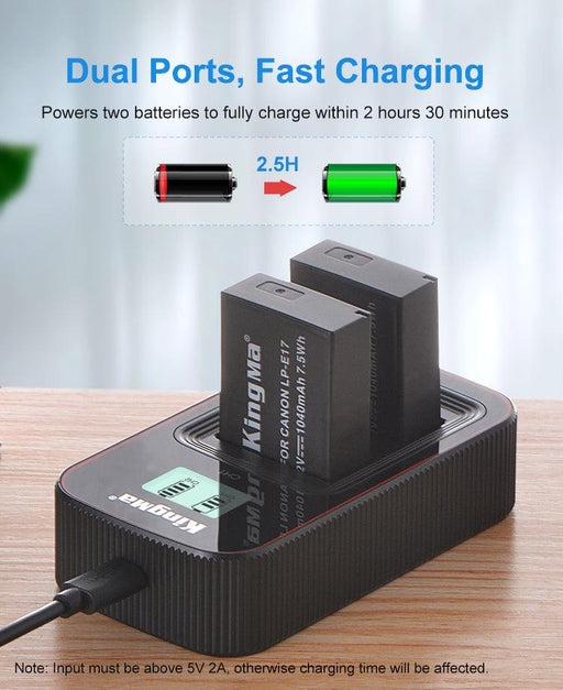 KINGMA LCD Dual Battery Charger (BM058) with 2 x Replacement Battery Kit for Canon LP-E17 (compatible with Canon EOS RP, 77D, 200D, 760D, 750D, 800D, 850D) - 673SHOP.com