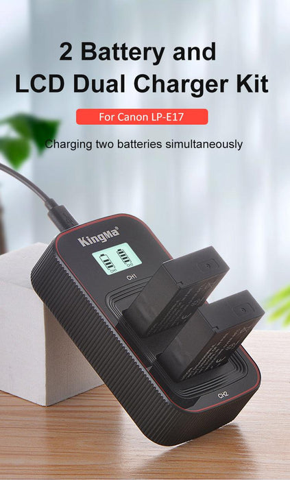 KINGMA LCD Dual Battery Charger (BM058) with 2 x Replacement Battery Kit for Canon LP-E17 (compatible with Canon EOS RP, 77D, 200D, 760D, 750D, 800D, 850D) - 673SHOP.com