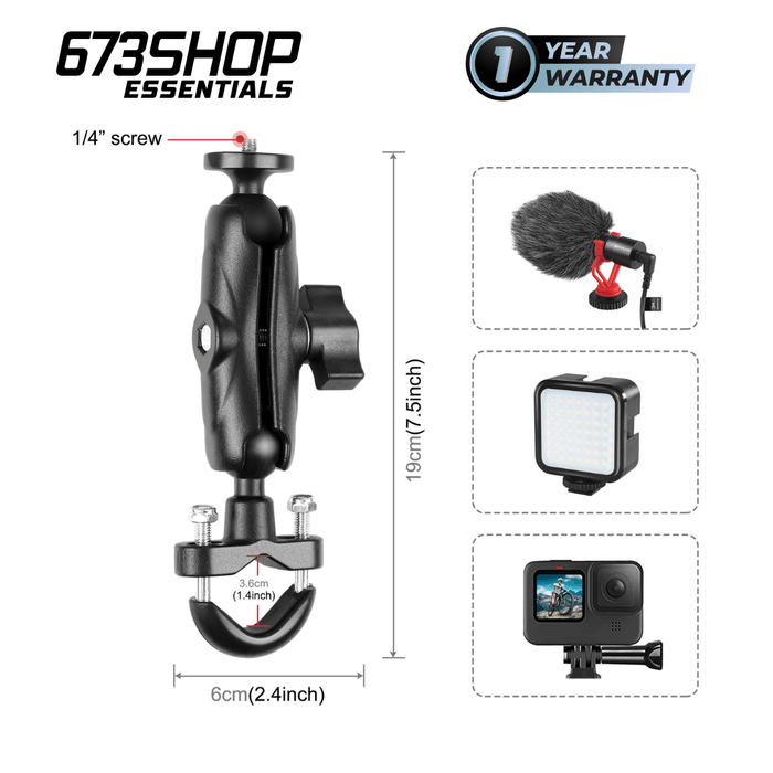OEM (Generic) Motorcycle Handlebar Mount with U-Bolt Locking for Insta360 & Other Action Cameras - 673SHOP.com