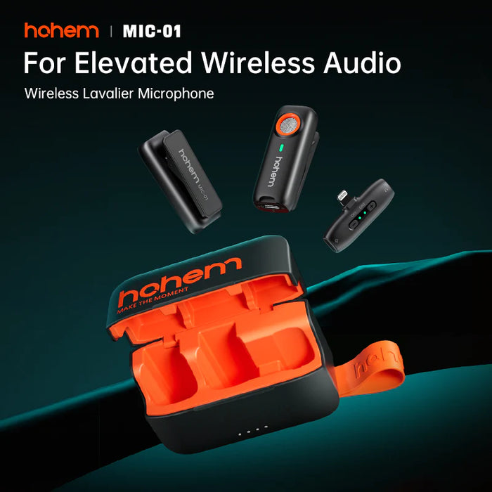 HOHEM Mic-01 Wireless Lavalier Microphone - 1 Transmitter, 1 Receiver (Charging Case NOT included)