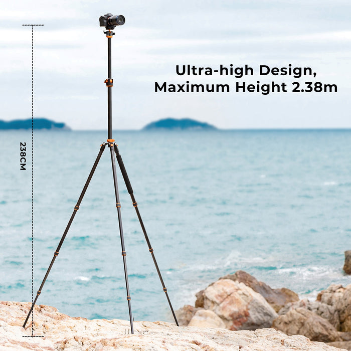 K&F CONCEPT SA254T1 Aluminium Tripod (weight 2kg, load up to 10kg, max height 2.38m, traverse horizontally, monopod mode, 4 sections)