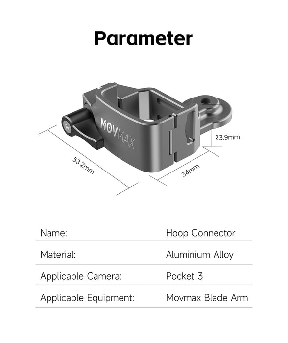 MOVMAX Hoop Connector for DJI Pocket 3 on MOVMAX Blade Arm