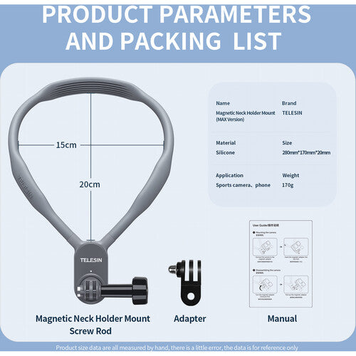 TELESIN Magnetic Neck Holder Mount - MAX (Extra Large) Version (Grey)
