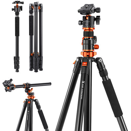 K&F CONCEPT T254A7 Magnesium Tripod (weight 2.02kg, load up to 10kg, max height 2.3m, traverse horizontally, monopod mode, 4 sections)