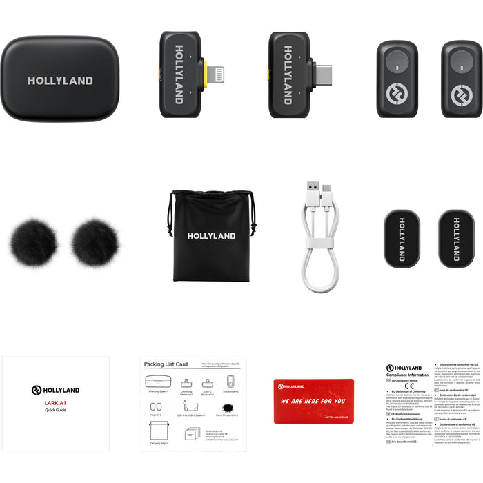 HOLLYLAND LARK A1 Combo 2-Person Wireless Microphone System with Lightning & USB-C Connectors (Space Gray, 2.4 GHz)