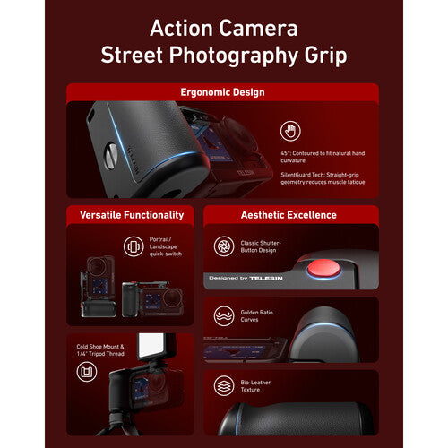 TELESIN Aluminum Street Photography Grip for DJI Osmo Action 5 Pro/ 4/ 3/ 2