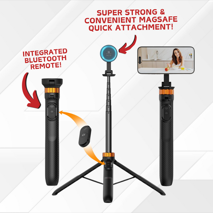 K&F CONCEPT MS19 1.62m 2-in-1 Selfie Stick Tripod with MagSafe - MagSafe Compatible, Bluetooth Remote