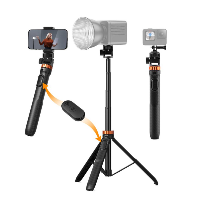 K&F CONCEPT MS24 Portable Adjustable Selfie Stick, Tripod & Light Stand - max height 1.75m, 2 kg max load, with Bluetooth remote